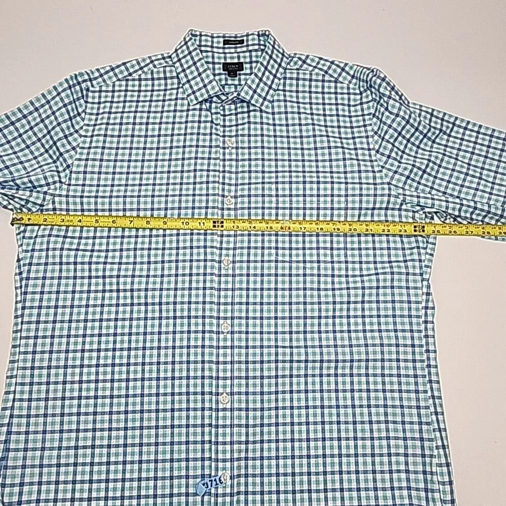 J Crew Shirt 120s 2-Ply Blue White Check Plaid Men Sz XL Button Long Slv Cotton